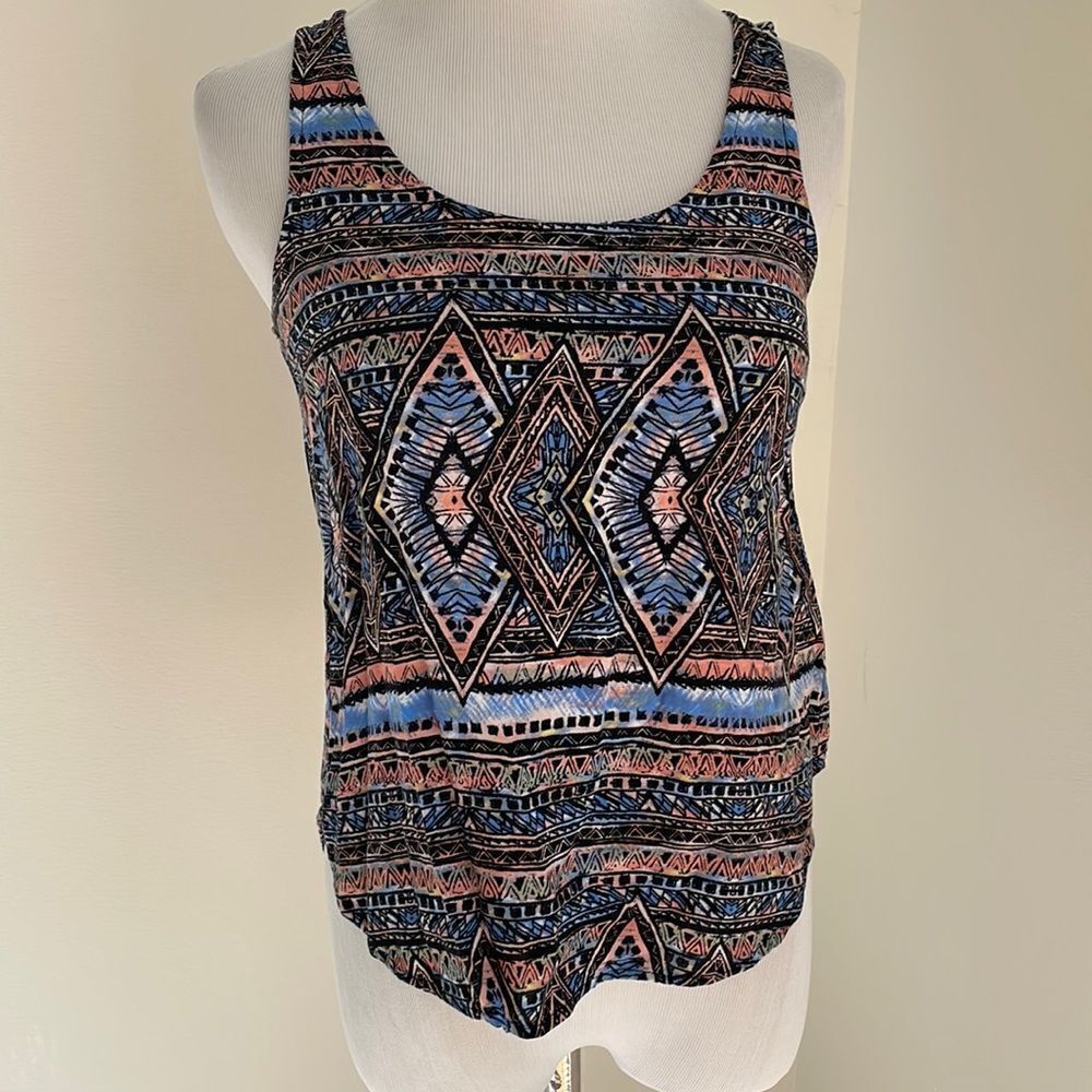 Aztec tank top multi colored with back longer back  zipper by Pink Rose size XS